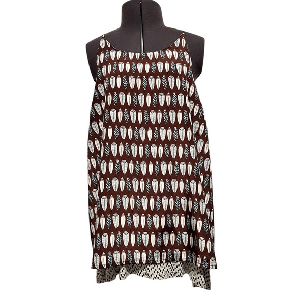 Porridge for Anthropologie Feather Print Layered Split Back Camisole Top Size M - Picture 3 of 14